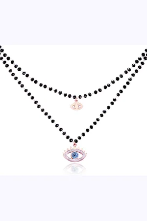 Cilla Jewels Dubbel Laags Ketting Kristal Kralen - Blue Eye Rose Gold