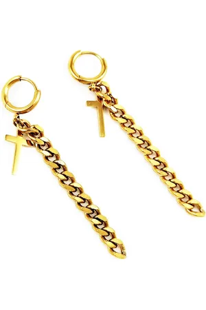 Dottilove Oorbellen Dames - Heren - RVS Gold Plated - Oorringen met Ketting – Kruis