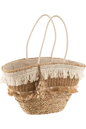 J-line Strandtas Riet Kwastjes Jute /ecru - 48x30x45cm