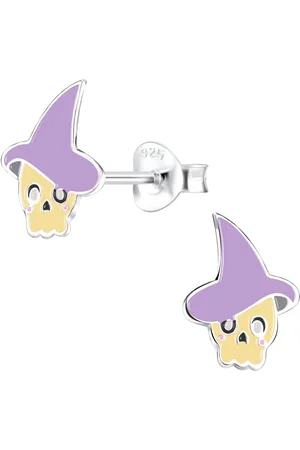 JYC Joy|S - Zilveren halloween oorbellen - heks skull met paarse hoed