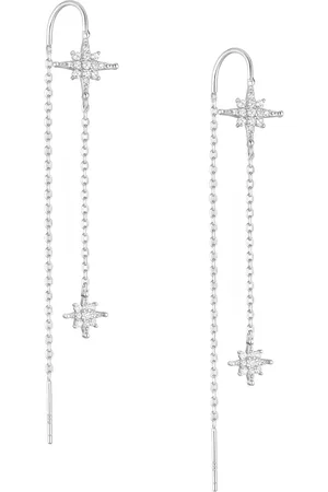 EAR IT UP Doortrekoorbellen - Ster - Sterren - Threader - Gerhodineerd 925 sterling - Zirkonia - Pavézetting - 77 x 12 mm - 1 paar
