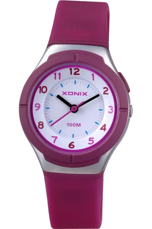 XONIX ABP-003 - Horloge - Analoog - Kinderen - Unisex - Siliconen band - ABS - Cijfers - Waterdicht - Paars - Zilverkleurig - 10 ATM