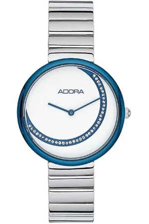 Adora Trends dameshorloge Ø 32mm blauw/zilverkleurige roestvrijstalen kast