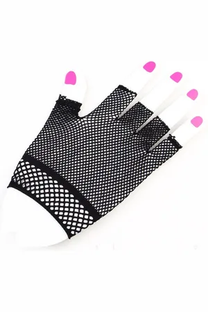 Merkloos Zwarte korte visnet handschoenen Maaike