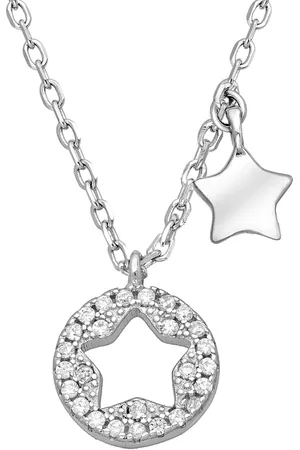 EAR IT UP Ketting - Ster - Cirkel - Gerhodineerd 925 sterling - Zirkonia - Pavézetting - 40 tot 45 cm - 1 stuk