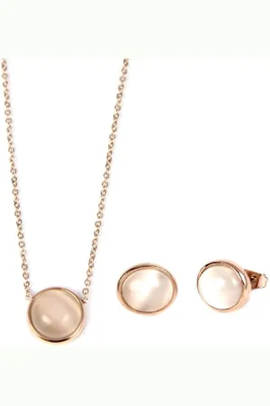 Lazy Cat Set - Edelstaal - Vergulde Ketting & Oorstekers - Cat´s Eye