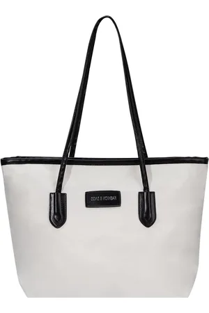 Merkloos Grote canvas draagtas - waterdichte lichte strandtas - opvouwbare tote bag - ritssluiting - dagelijks gebruik - kantoor school winkelen - zwart wit strandtas met ritssluiting xl