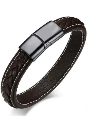 Jonline Schitterende Leren Gevlochten Armband Sluiting Zwart | Damesarmband | Herenarmband