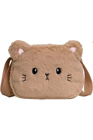 Fashion Favorite Fluffy Schoudertas - Poes Beige/ | 20 x 15 x 6 cm | Kindertasje | Polyester / Acryl |