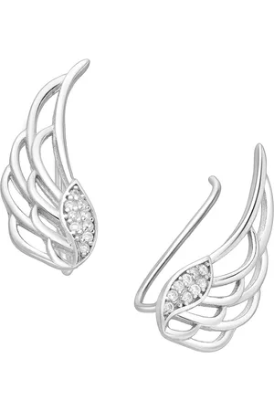 EAR IT UP Oorklimmers - Vleugel - Engel - Wing - Angel - Ear climbers - Oorschuiven - Earclimbers - Ear crawlers - Gerhodineerd - Zirkonia - Pavézetting - 24 x 8 mm - 1 paar