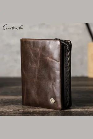 Contacts Leren portemonnee heren Crazy Horse Leather - portefeuille heren - mannen cadeautjes cadeau voor man - portemonnee heren pasjes houder - Top kwaliteit Leer