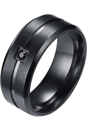 LGT JWLS Zwarte stalen heren ring met steen-19mm