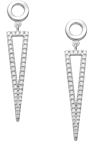 EAR IT UP Oorbellen - Driehoek - Cirkel - Push back oorknopjes - Gerhodineerd 925 sterling - Zirkonia - Pavézetting - 38 x 7 mm - 1 paar