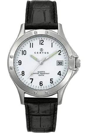 Certus Heren-Horloge-Duidelijke wijzerplaat-Datum-Zwart lederen band-Zilverkleurig-36MM