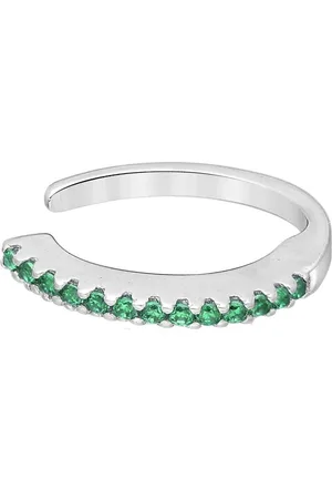 EAR IT UP Ear cuff - Gerhodineerd zilver - Zirkonia - Pavézetting - Groen - 14 x 1,5 mm - 1 stuk