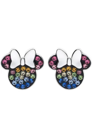 Disney 4-DIS005 Zilveren Minnie Mouse Oorbellen - Minnie Oorknopjes - Sieraden - 11x11,5mm - 925 - Zilver - Kristal - Multikleuren