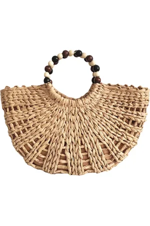 Merkloos Damestas Lea - handtas - gevlochten touw - gevoerde binnenzijde - beachlook - boho - met houten kralen