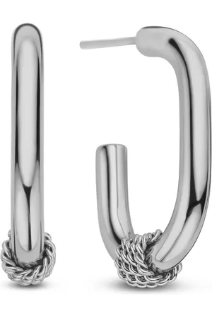 CO88 Oorbellen Dames - Halve Oorringen - Rechthoek - 24x15,8mm - 3mm Breed - Staal - - 8CE-70547