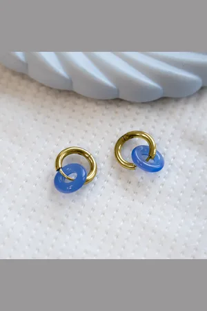 Di Lusso Oorringen stainless steel 18k gouden plating met blauw agaat