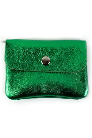 Merkloos Leren metallic portemonnee | Etui | Felgroen | Made in Italy
