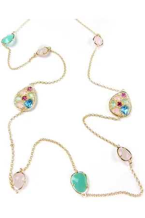 SOPHIE Zilveren collier halsketting geel goud verguld Model Golden Colors gezet met gekleurde stenen roos en groen