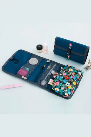 Merkloos Reis Toilet Tas met haak | Travel Organizer voor Reizen | Ophangbare Toilettas | Kamperen Vakantie | Organizer voor Vakantie / Kamperen & Reizen – Make up tas - Cosmetica tas – bloem