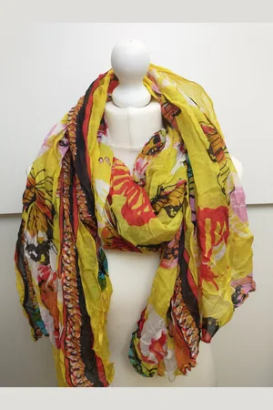 Merkloos Lange dames sjaal Ans vlindermotief wit oranje zwart rood blauw groen roze