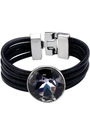 Behave Armband van imitatieleer met grote steen