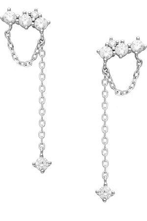 EAR IT UP Oorbellen - Ketting - Push back oorknopjes - Gerhodineerd 925 sterling - Zirkonia - Klauwzetting - 32 x 9 mm - 1 paar