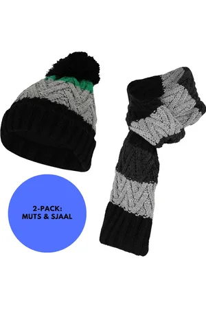 sarlini Winterset jongens - Skiset Muts & Sjaal - Multi Groen/Zwart - 2 t/m 4 jaar