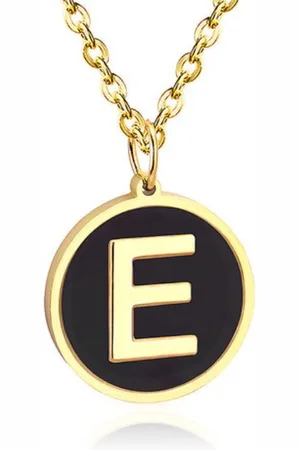 Cilla Jewels Goudkleurige Dames Schakelketting met Zwarte Kettinghanger Letter E