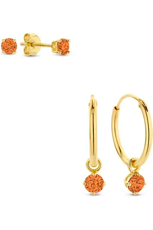 Silventi 9SIL-SET0016 Zilveren Set Oorringen met hangertje en Oorknopjes met Zirkonia - 15mm Doorsnee - Knopjes 3mm - - Zilver - Verguld/Goud op Zilver