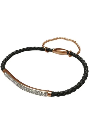 Silventi 980101958 Lederen armband met metalen - zirkonia - Zwart - gevlochten