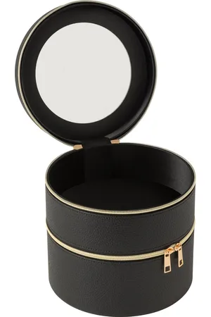 J-line Cosmetica Doos Rond+spiegel Kunstleder - 19.5x19.5x19.5cm