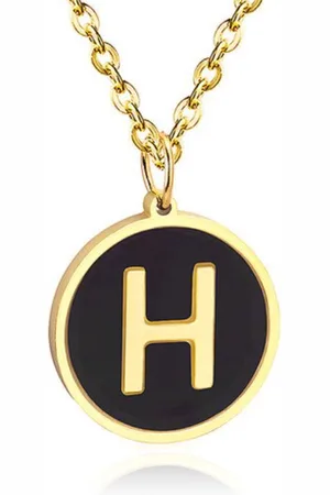 Cilla Jewels Goudkleurige Dames Schakelketting met Zwarte Kettinghanger Letter H