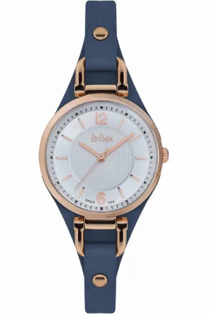 Lee LC06610.439 - Horloge - Analoog - Dames - Vrouwen - leren band - Blauw - Rosékleurig