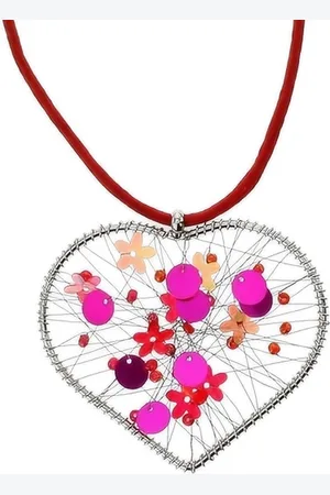 Behave Ketting roze hart hanger met lovertjes 40 cm