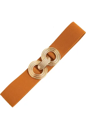Fashion Favorite Elastische Riem - Cirkel Cognac/Goud | Tailleriem | Metaal / Polyester |
