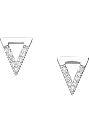 EAR IT UP Oorbellen - Driehoek - Push back oorknopjes - Gerhodineerd 925 sterling - Zirkonia - Pavézetting - 9 x 7 mm - 1 paar