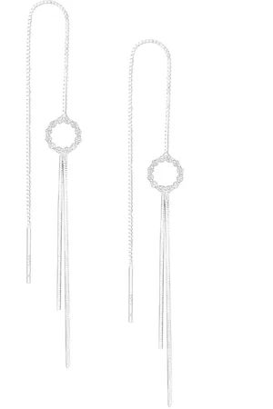 EAR IT UP Doortrekoorbellen - Cirkel - Lint - Threader - 925 sterling - Zirkonia - Pavézetting - 129 x 7 mm - 1 paar