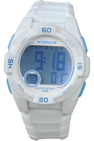 XONIX KQ-001 - Horloge - Digitaal - Kinderen - Unisex - Siliconen band - ABS - Cijfers - Achtergrondverlichting - Alarm - Start-Stop - Chronograaf - Tweede tijdzone - Waterdicht - 10 ATM - Wit - Lichtblauw