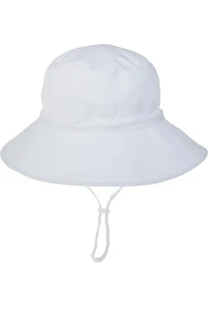 Merkloos Schattige Vakantie Zonnehoed Wit – Zomerhoedje met stopper| Baby – Peuter – Kinderen | 0 – 3 jaar | UV Werend | Omvang Verstelbaar - Brede rand – Verstelbaar bandje | Strandhoedje - Zomer Accessoire | Voor op de fiets of onderweg! | DH Coll
