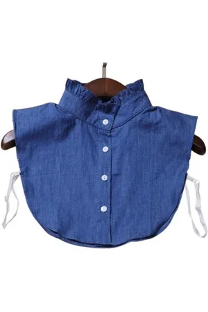 Merkloos Losse denim / jeans kraag blauw katoen met opstaand boord rouches / roezels - Blouse kraagje - Nep los kraagje | Ruches | Verstelbaar | DH collection