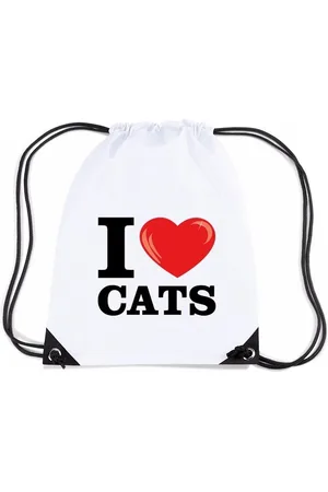 Bellatio Decorations Nylon I love cats/ katten rugzak/ gymtas met rijgkoord