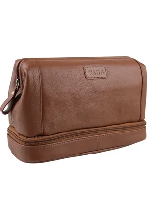 Fana Bags Leren Heren Toilettas - Dubbele Bodem & Beugelsluiting - Praktische Toilettas van Echt Leer met Dubbele Compartimenten - Ideaal Cadeau