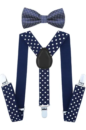 Fako Fashion Kinder Bretels Met Vlinderstrik - Kinderbretels - Vlinderdas - Strik - Stippen - 65cm - Navy Blauw