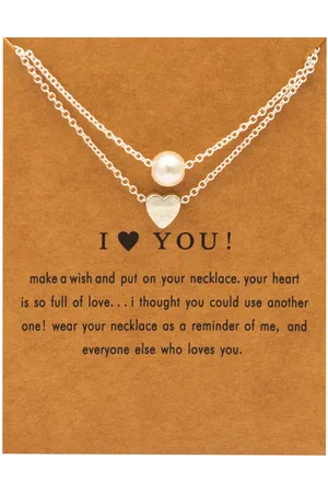Bixorp Luck Zilveren Dubbele Dames Ketting met Parel en Hartje - "I heart you" - 45/50cm - Cadeau voor Vrouw - Zilverkleurig