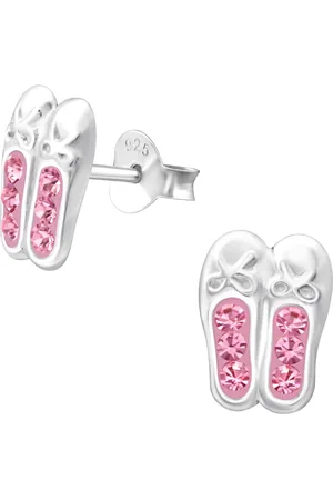 JYC Joy|S - Zilveren ballet ballerina schoentjes oorbellen - kristal - 7 x 9 mm - danseres oorknoppen