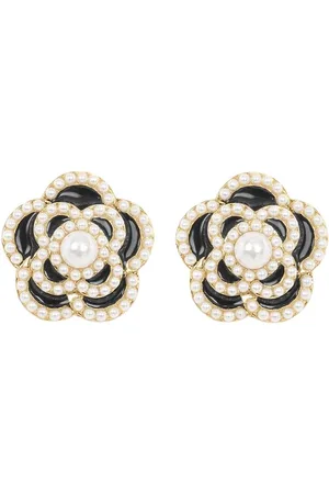 Margot Bardot Camelia Flower Pearl Studs Black