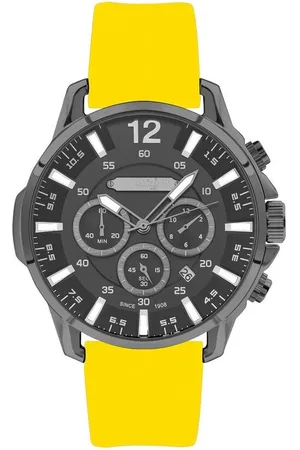 Lee LC07429.067 - Horloge - Analoog - Mannen - Heren - Siliconen band - Staal - Datumaanduiding - Chronograaf - Geel - Gun - Zwart